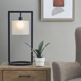 Modern Industrial Black Open Frame Table Lamp, White