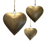 Set of 3 Metal 3-D Hanging Hearts Ornaments W/O Ribbon