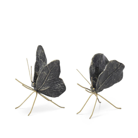 ASSORTED 4.5 INCH BLACK & GOLD RESIN LEAF WING BUTTERFLIES (2 STYLES)