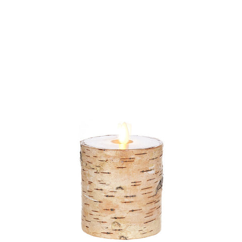 3.25" X 4" MOVING FLAME BIRCH WRAPPED PILLAR CANDLE