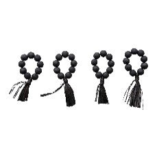 Rnd Wood Bead Napkin Rings w Raffia Tassel, Black