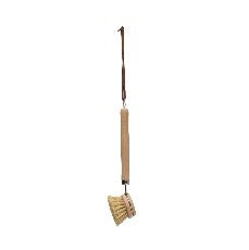 Beech Wood Dish Brush w Leather Strap, Natural