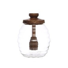 4" Round Glass Honey Jar w Wood Honey Dipper