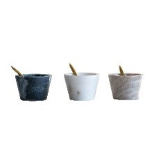 Marble Bowl w/Brass Spoon,  set of 3 Colors