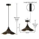 14.75"W Brown Cone-Shaped Indoor Adjustable Pendant Lamp