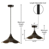 14.75"W Brown Cone-Shaped Indoor Adjustable Pendant Lamp