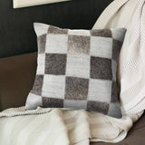 Silver and Brown Check Faux Leather Throw Pillow