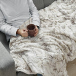 Faux Fur Oversized 60x70" Marble Throw Blanket, Natural