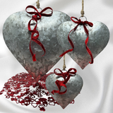 Set of 3 Metal 3-D Hanging Hearts Ornaments W/O Ribbon