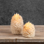 6" MOVING FLAME CREAM PINECONE CANDLE