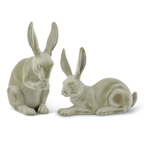 ASSORTED SHORT GREEN VELVET RESIN BUNNIES (2 STYLES)