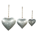 Set of 3 Metal 3-D Hanging Hearts Ornaments W/O Ribbon