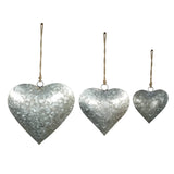 Set of 3 Metal 3-D Hanging Hearts Ornaments W/O Ribbon