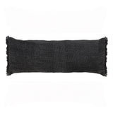 Muted Black Solid Stonewash Throw Pillow with Fringe