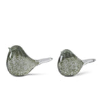 GREEN SPECKLED CLEAR GLASS BIRDS (2 SIZES)