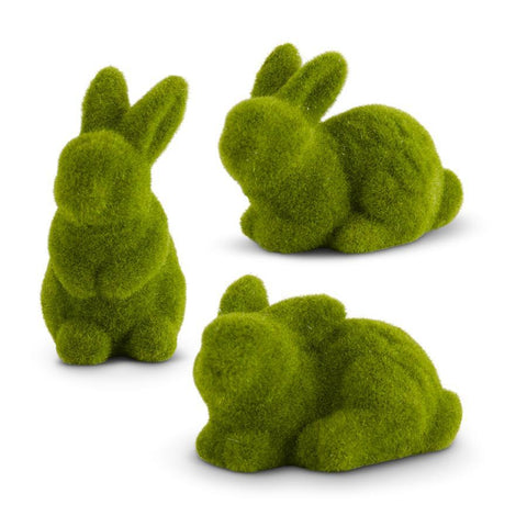 ASSORTED MEDIUM GREEN MOSSY FLOCKED BUNNIES (3 STYLES)