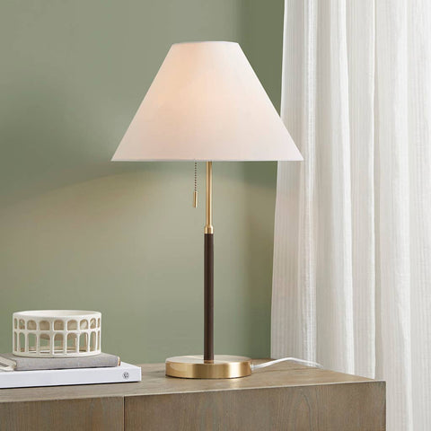 Mid-Century Pull Chain Table Lamp, Gold Brown