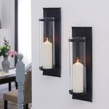 Metal Pillar Candle Sconces with Glass Inserts