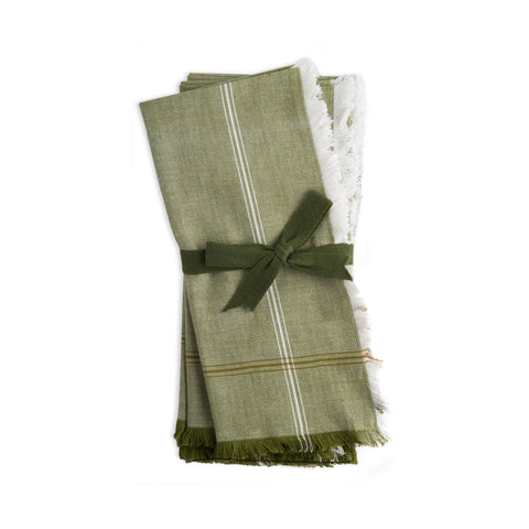 SALE Border Stripe Napkin Set Of 3  - Green