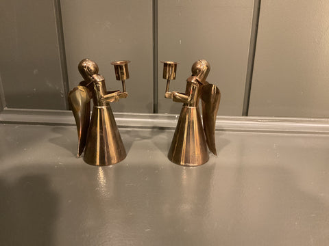 Gold Metal Angel Candleholders (2)