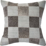 Silver and Brown Check Faux Leather Throw Pillow