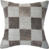 Silver and Brown Check Faux Leather Throw Pillow