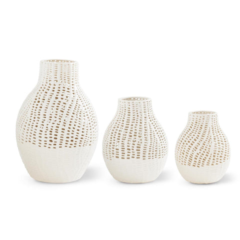 WHITE CERAMIC BASKET WEAVE VASES (3 Sizes)