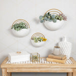 Crescent 3-Piece Metal Wall Planter Set White w/ Gold Detail