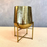 Gold Hammered Flower Pot with Stand