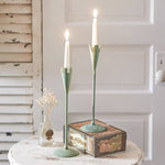 Set of Two Verdigris Taper Candle Holders - Box of 2