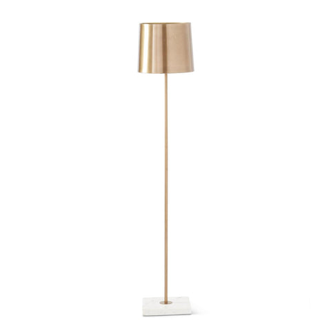 54 Inch Minimalist Slender Gold Metal Floor Lamp w/Marble Base & Met