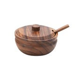 Acacia Wood Covered Bowl with Spoon, Set of 2