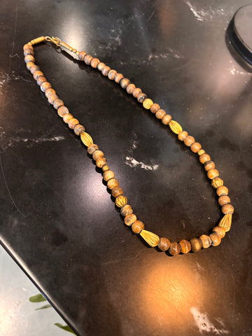 Wood and gold bead necklace