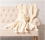 Throw- Dreamy Sherpa With Pompoms, White