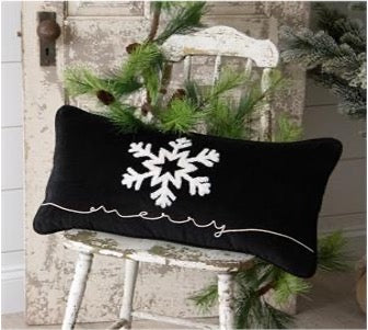 Lumbar Pillow - Black Velvet With Tufted Snowflake