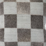 Silver and Brown Check Faux Leather Throw Pillow