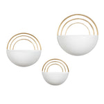 Crescent 3-Piece Metal Wall Planter Set White w/ Gold Detail