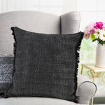 Muted Black Solid Stonewash Throw Pillow with Fringe