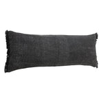 Muted Black Solid Stonewash Throw Pillow with Fringe