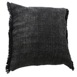 Muted Black Solid Stonewash Throw Pillow with Fringe