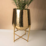 Gold Hammered Flower Pot with Stand