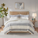 Stripe Farmhouse Sherpa Comforter Set, Green/Ivory