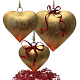 Set of 3 Metal 3-D Hanging Hearts Ornaments W/O Ribbon