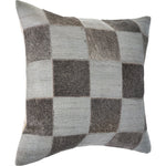 Silver and Brown Check Faux Leather Throw Pillow