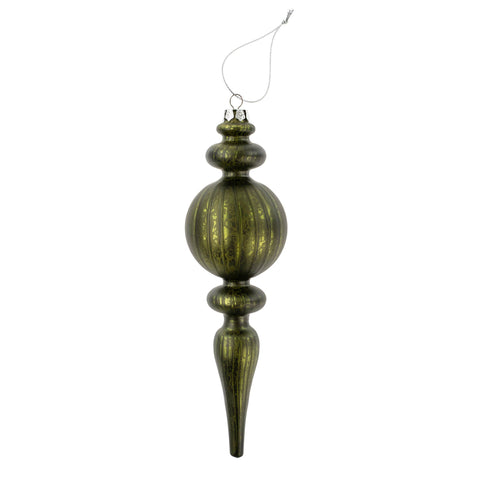 Noel Spindle Glass Ornament, Dark Green