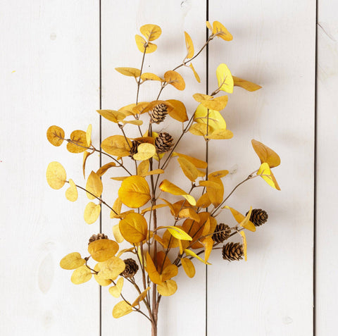 Branch - Gold Eucalyptus With Mini Pinecones