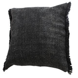 Muted Black Solid Stonewash Throw Pillow with Fringe