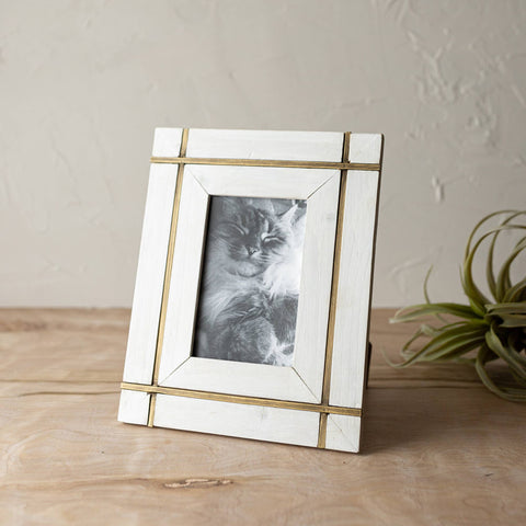 Henrie 4x6 Photo Brass Bordered Picture Frame White Wood